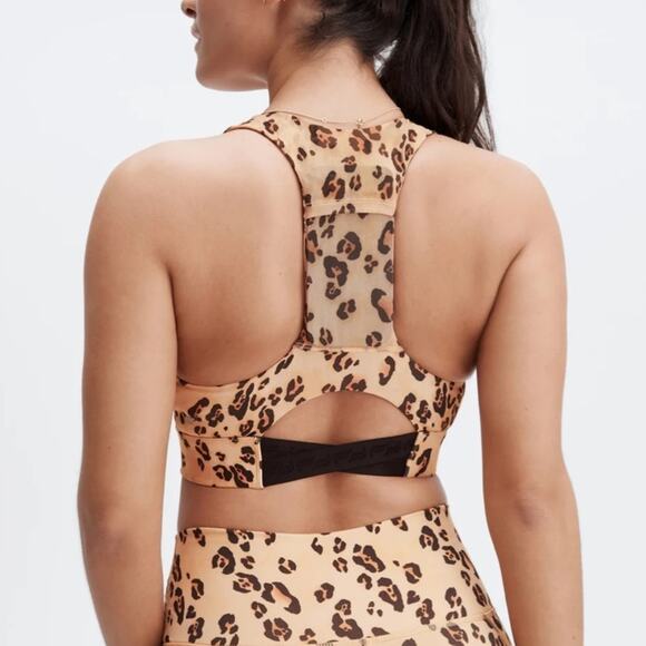 Fabletics On-The-Go Midi Medium Impact Sports Bra Desert Leopard Size Medium - Picture 6 of 6